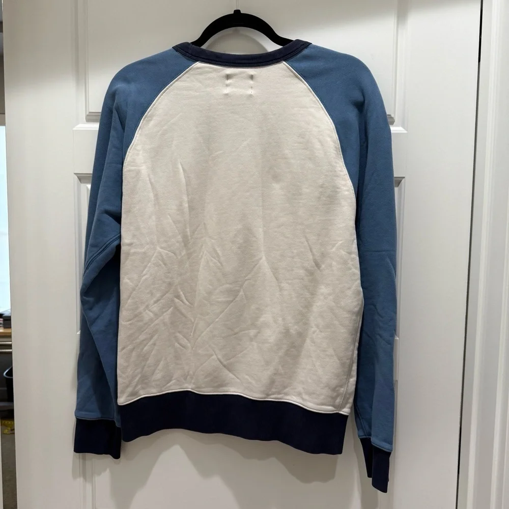 J. Crew Raglan Terry Crewneck Pullover Sweater in Natural Creek Navy Blue Medium